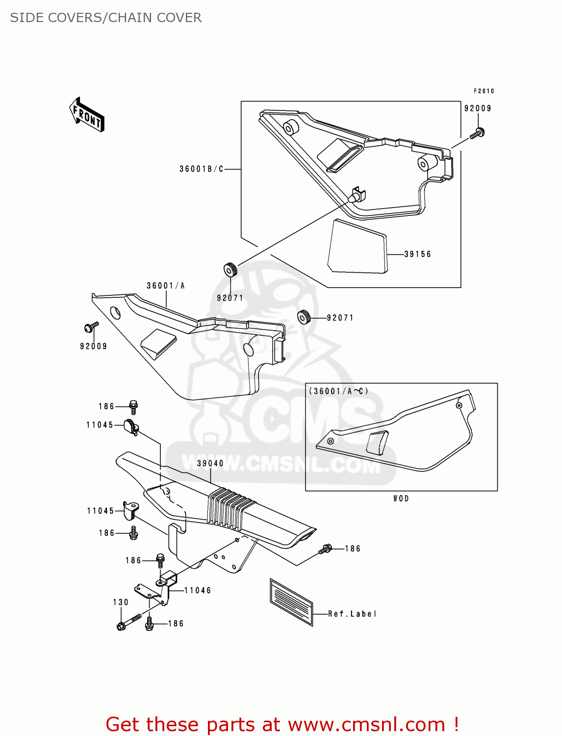 SIDE COVERS/CHAIN COVER KL650A10 KLR650 1996 USA CALIFORNIA CANADA