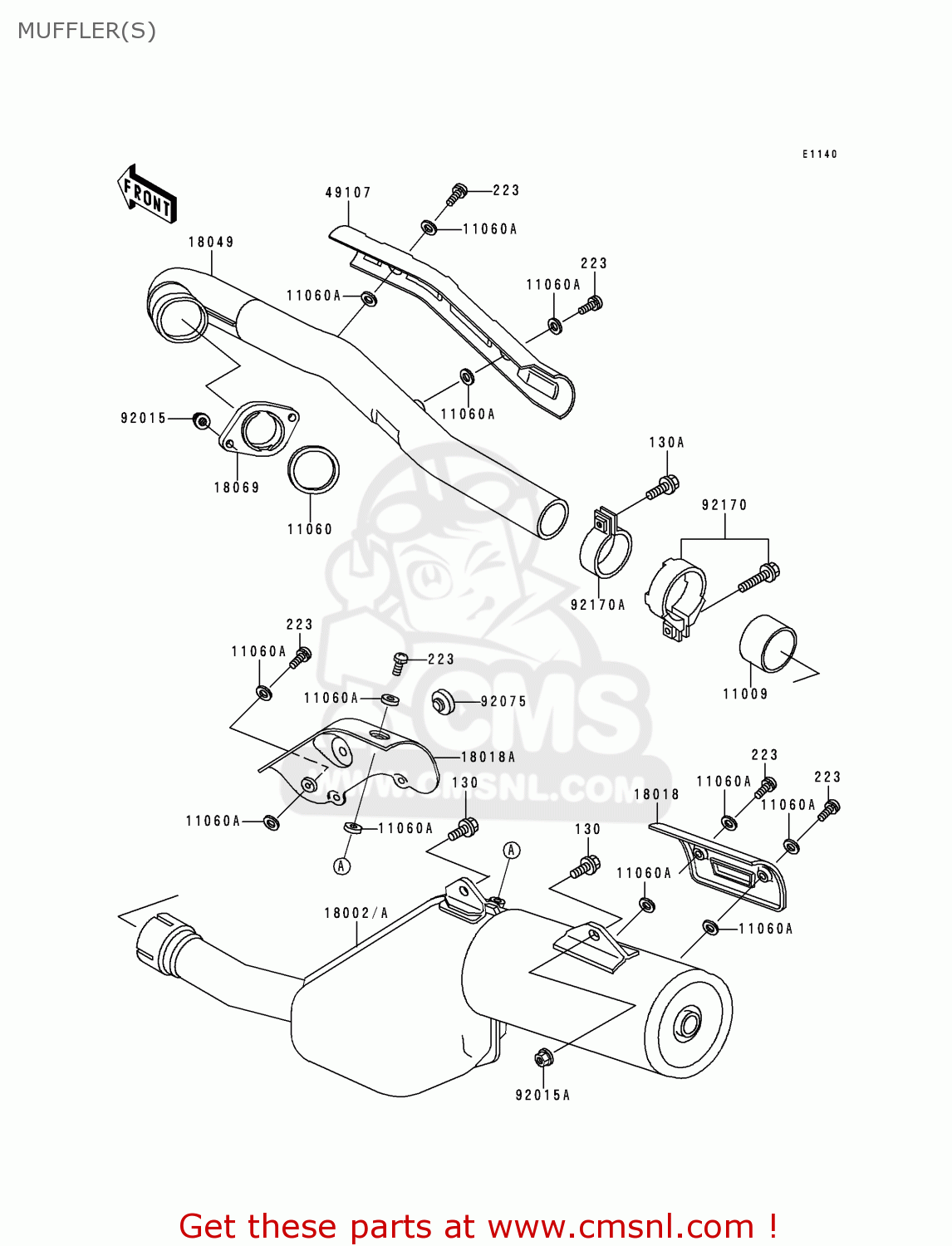 MUFFLER(S) KL650A11 KLR650 1997 USA CALIFORNIA CANADA