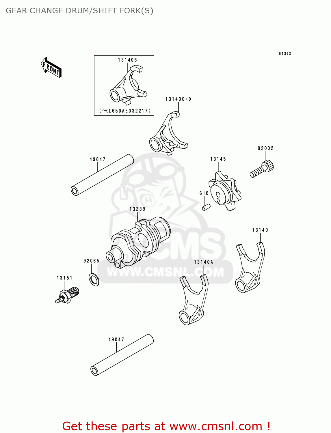 GEAR CHANGE DRUM/SHIFT FORK(S) KL650A11 KLR650 1997 USA CALIFORNIA CANADA