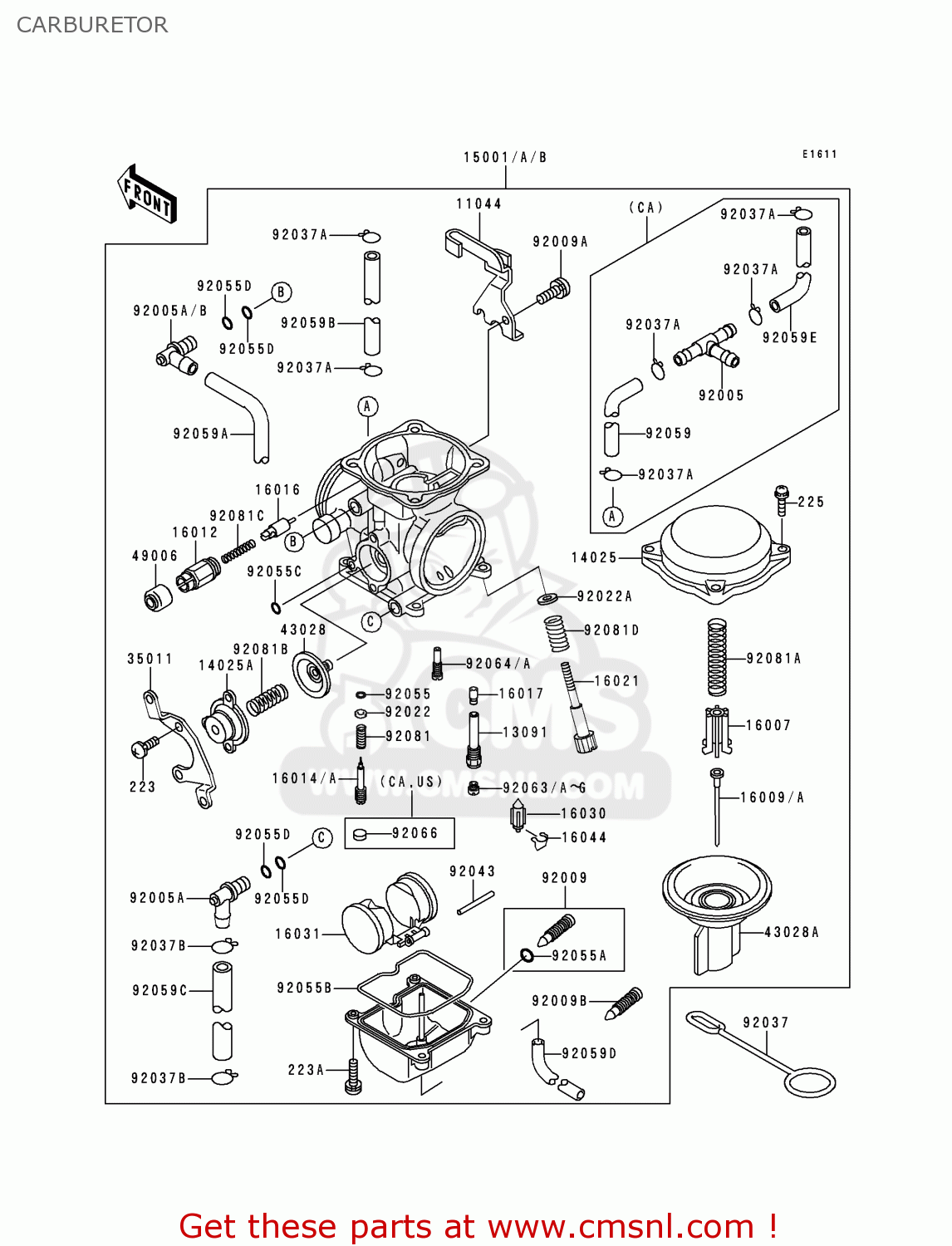 CARBURETOR KL650A11 KLR650 1997 USA CALIFORNIA CANADA