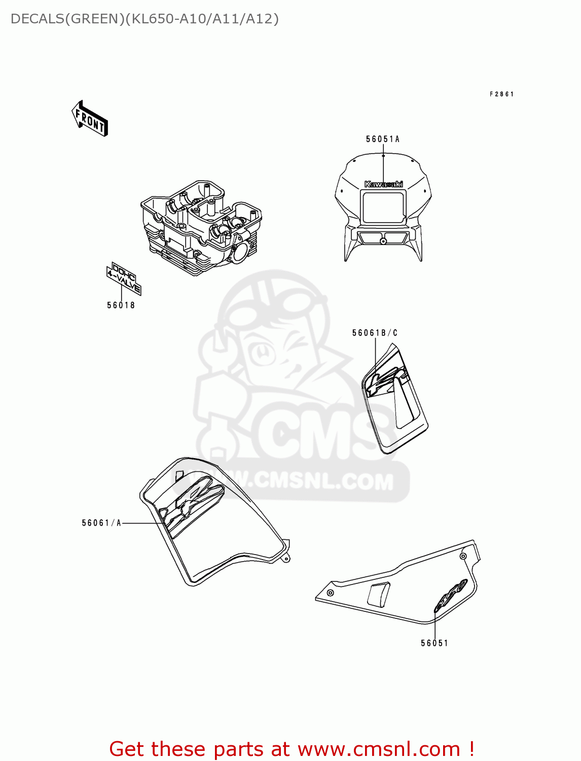 DECALS(GREEN)(KL650-A10/A11/A12) KL650A11 KLR650 1997 USA CALIFORNIA CANADA