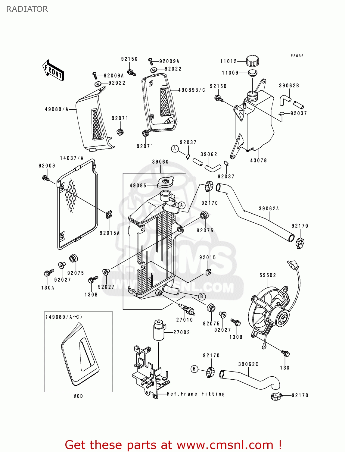 RADIATOR KL650A13 KLR650 1999 USA CALIFORNIA CANADA