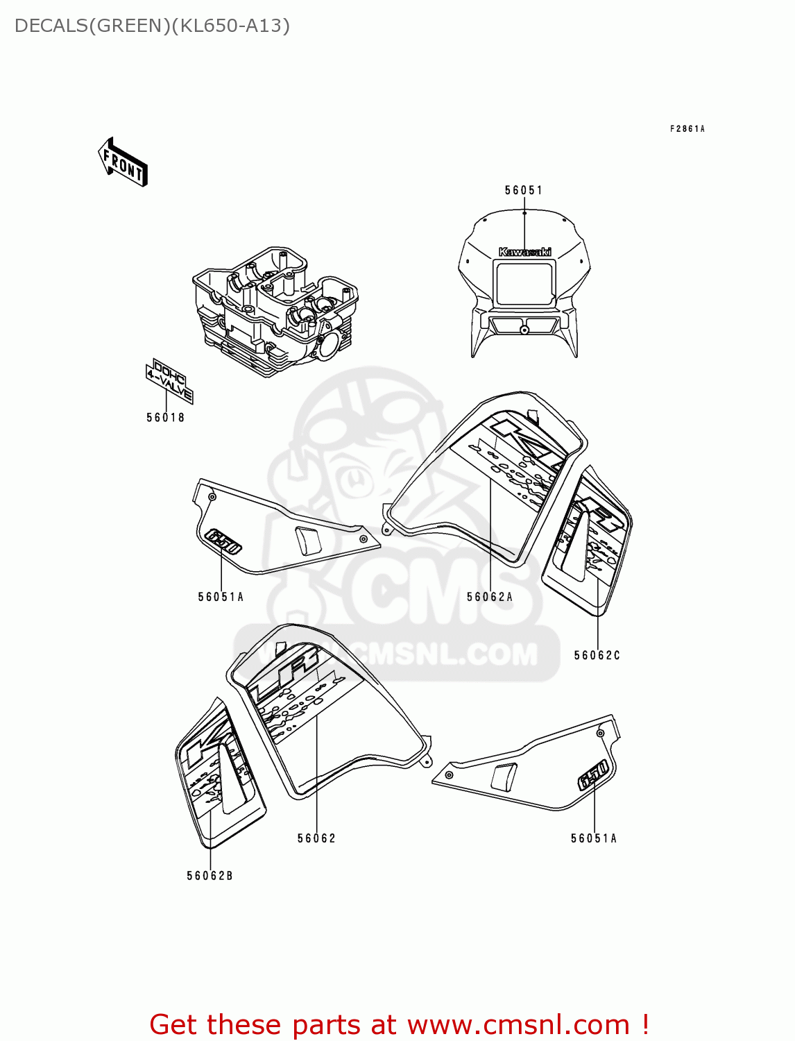 DECALS(GREEN)(KL650-A13) KL650A13 KLR650 1999 USA CALIFORNIA CANADA