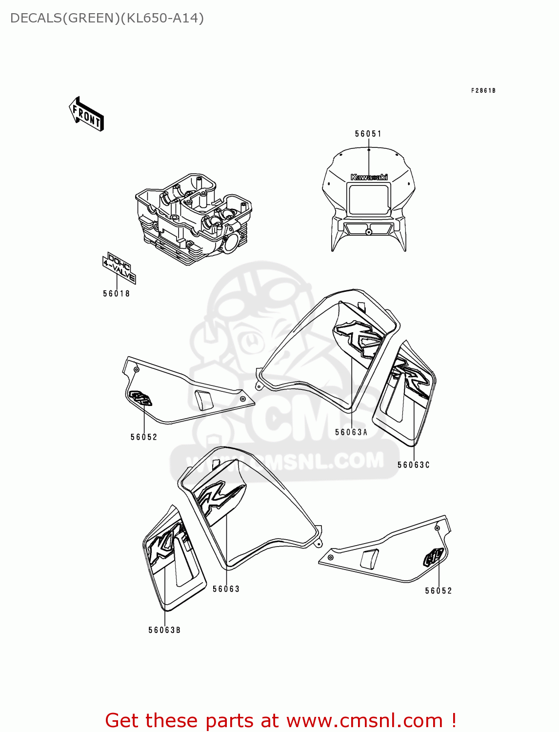 DECALS(GREEN)(KL650-A14) KL650A14 KLR650 2000 USA CALIFORNIA CANADA