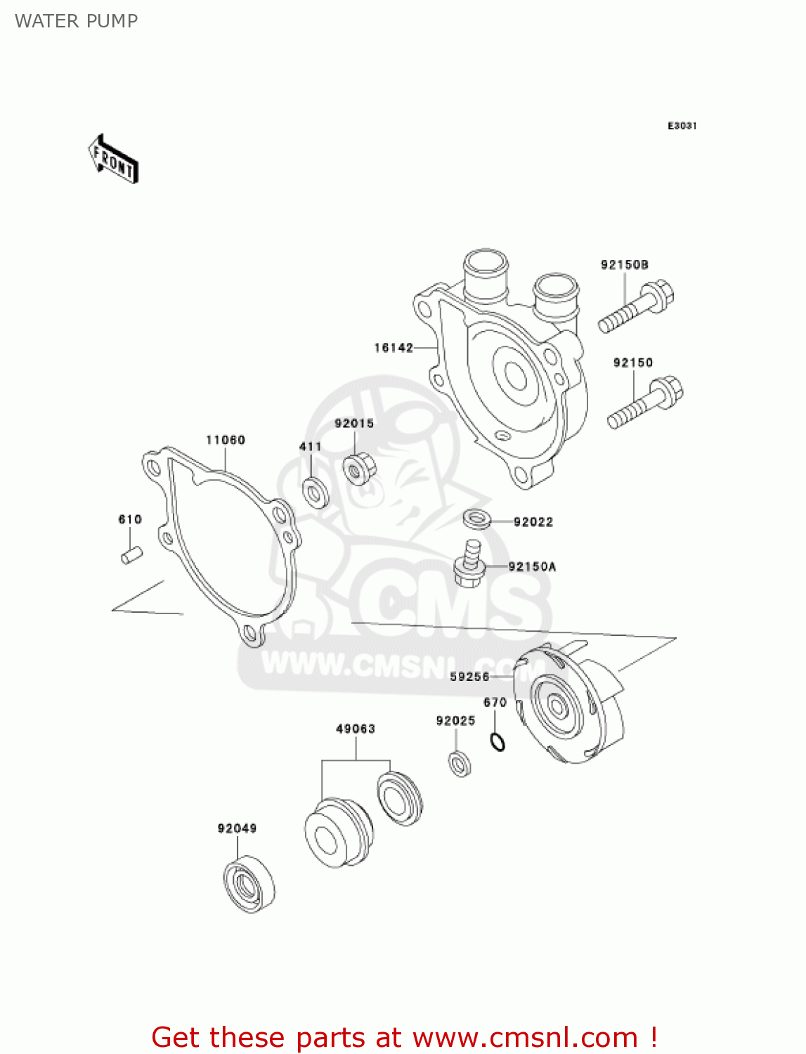 WATER PUMP KL650A15 KLR650 2001 USA CALIFORNIA CANADA