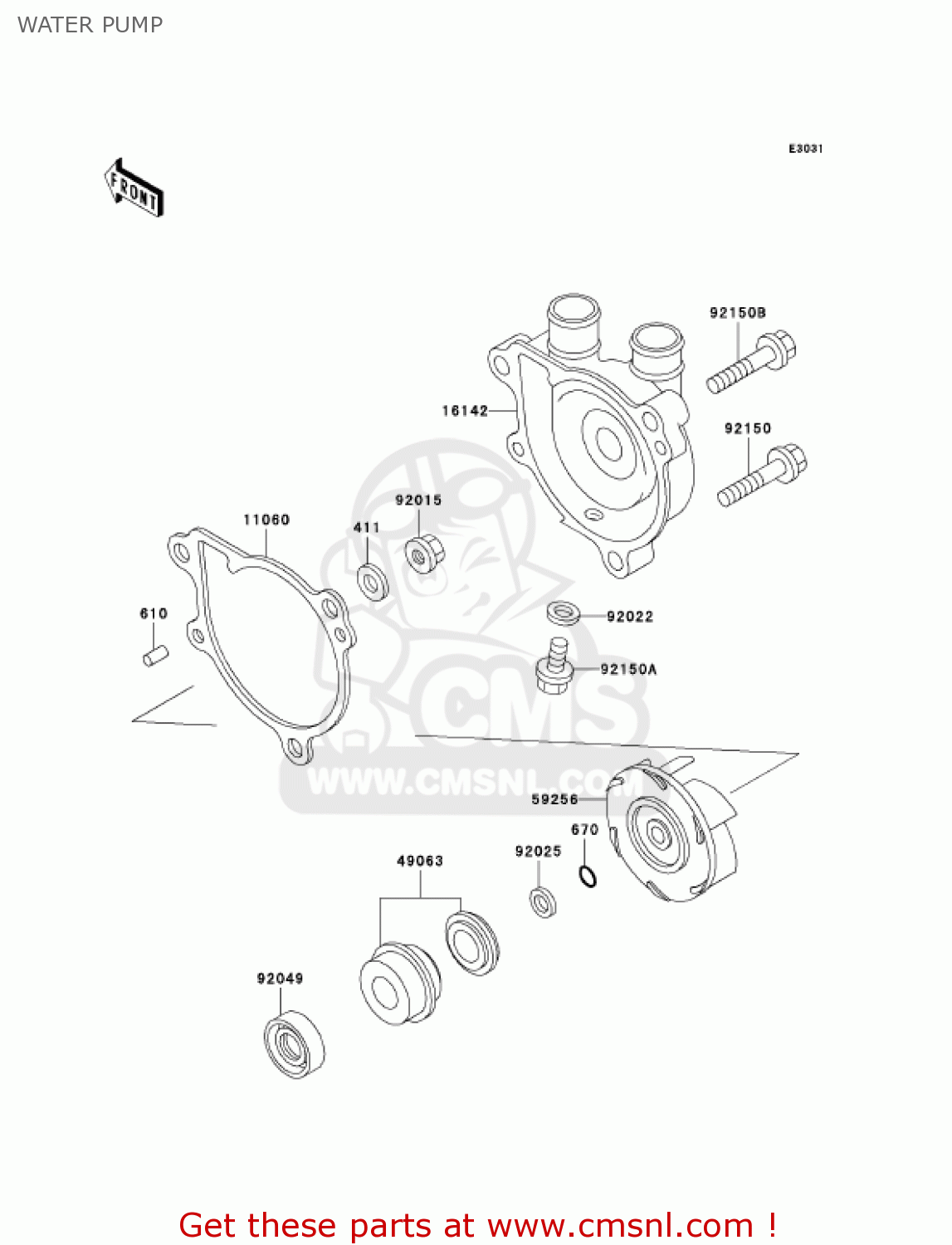WATER PUMP KL650A16 KLR650 2002 USA CALIFORNIA CANADA