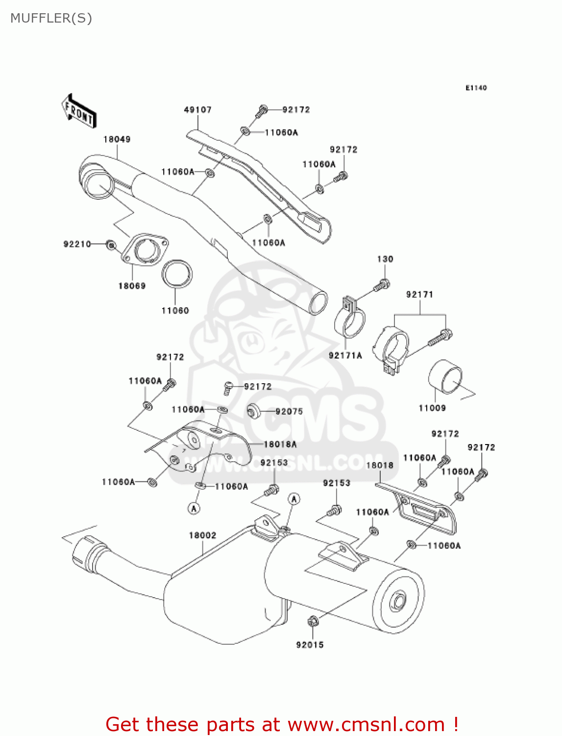 MUFFLER(S) KL650A16 KLR650 2002 USA CALIFORNIA CANADA