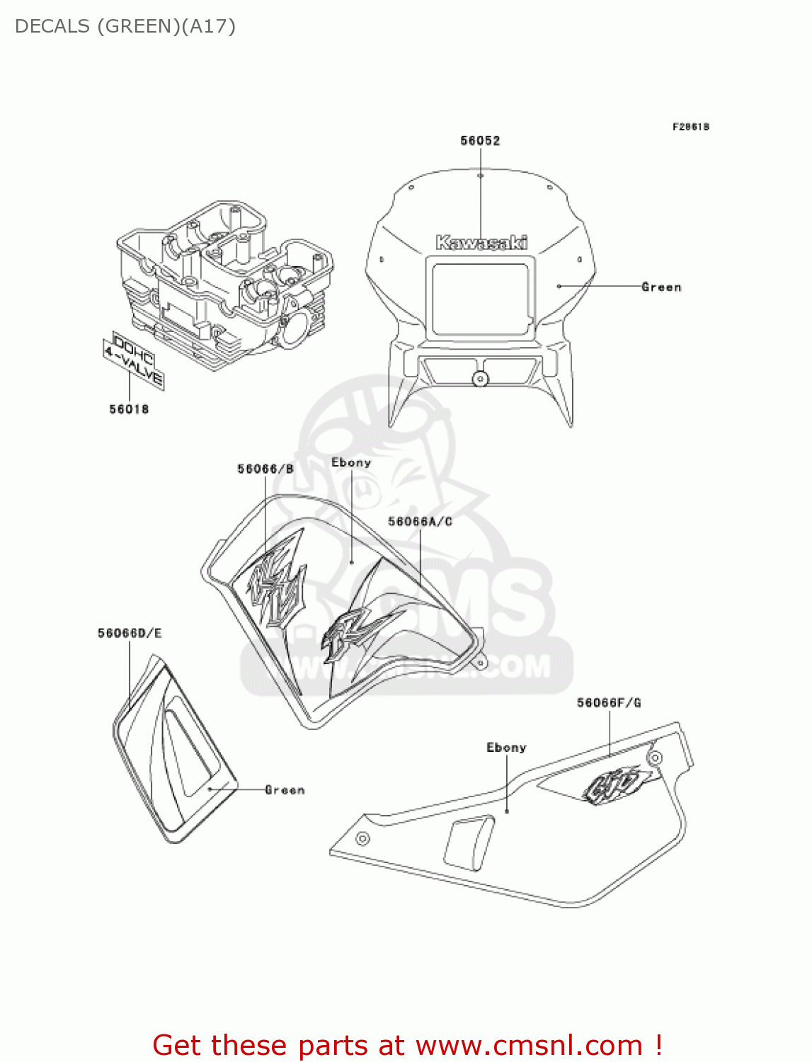 DECALS (GREEN)(A17) KL650A17 KLR650 2003 USA CALIFORNIA CANADA