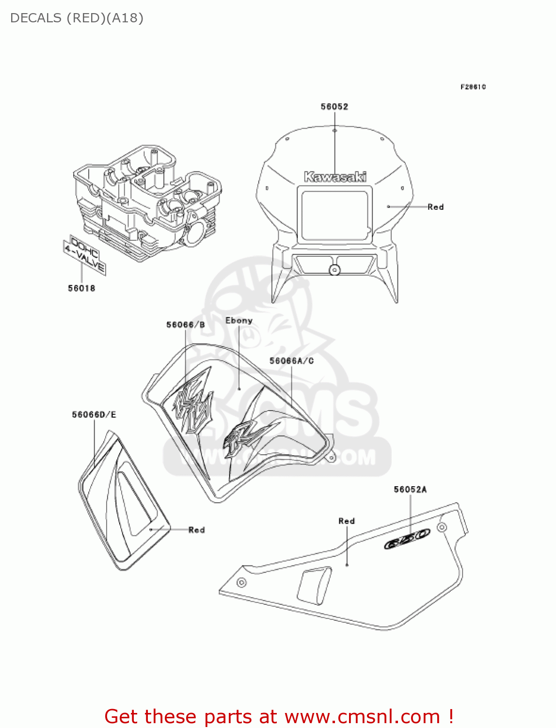 DECALS (RED)(A18) KL650A18 KLR650 2004 USA CALIFORNIA CANADA