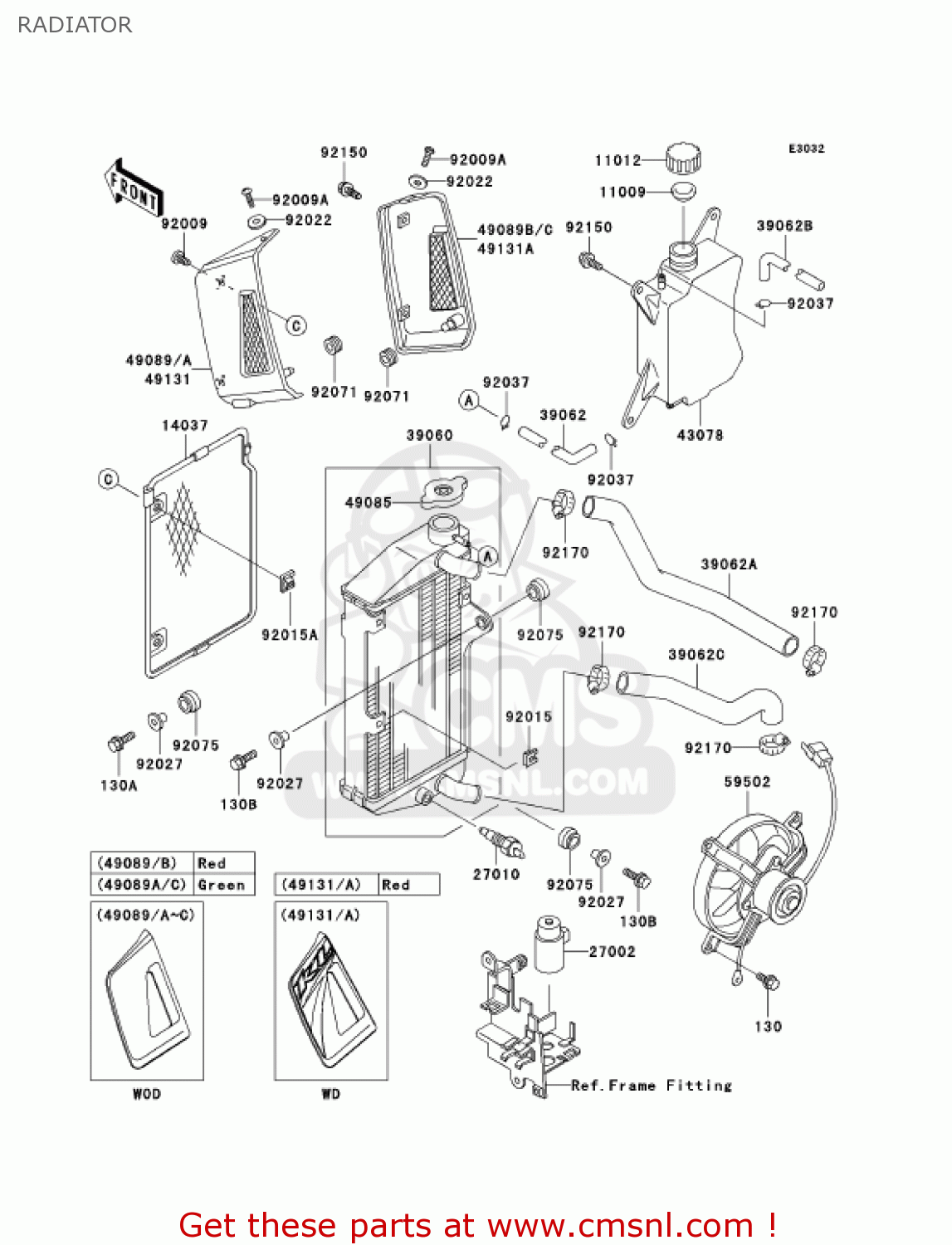 RADIATOR KL650A19 KLR650 2005 USA CALIFORNIA CANADA