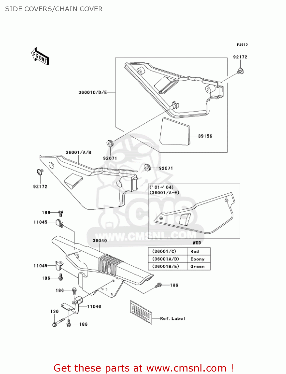 SIDE COVERS/CHAIN COVER KL650A19 KLR650 2005 USA CALIFORNIA CANADA