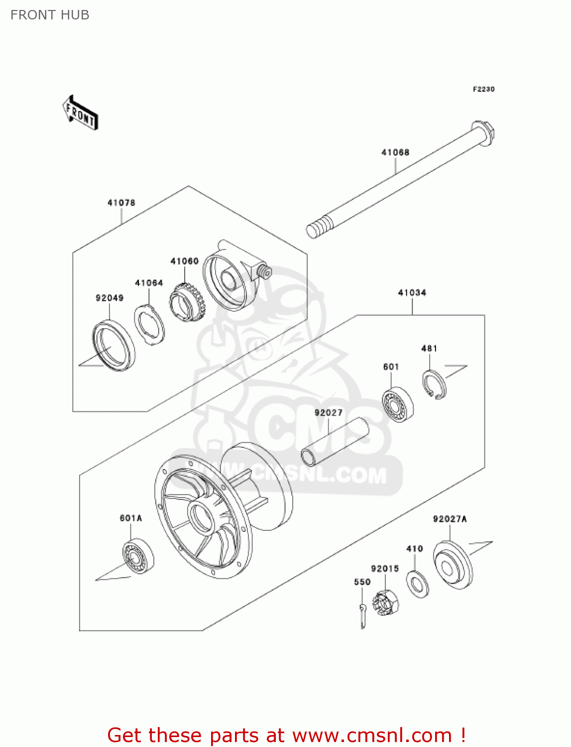 FRONT HUB KL650A19 KLR650 2005 USA CALIFORNIA CANADA