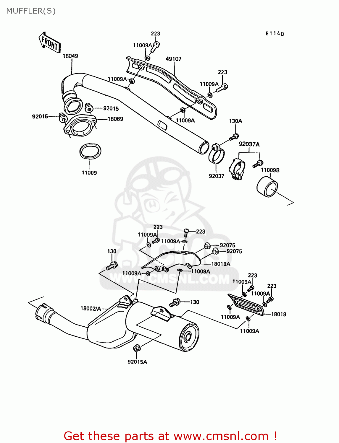 MUFFLER(S) KL650A2 KLR650 1988 EUROPE UK FR AR FG GR IT NR SD SP ST