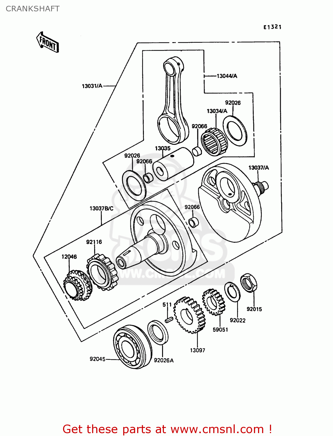 CRANKSHAFT KL650A2 KLR650 1988 EUROPE UK FR AR FG GR IT NR SD SP ST