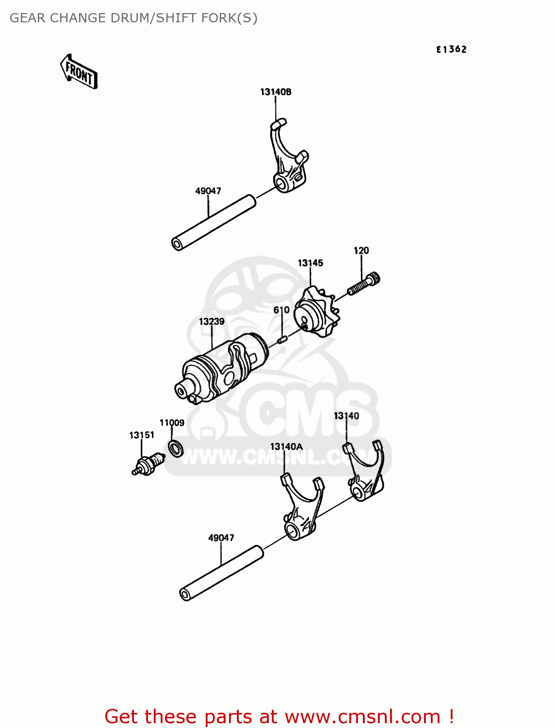 GEAR CHANGE DRUM/SHIFT FORK(S) KL650A2 KLR650 1988 EUROPE UK FR AR FG GR IT NR SD SP ST