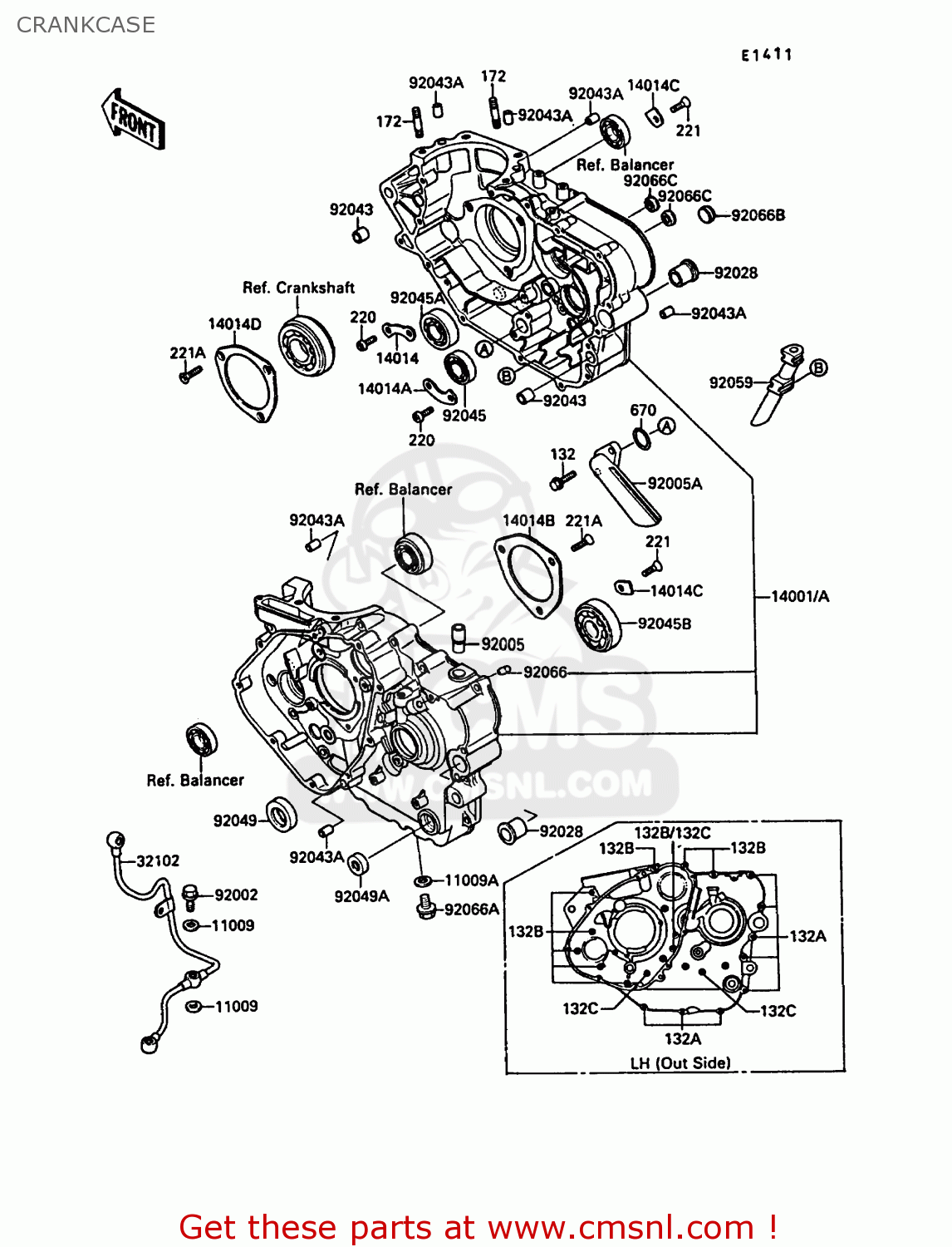 CRANKCASE KL650A2 KLR650 1988 EUROPE UK FR AR FG GR IT NR SD SP ST