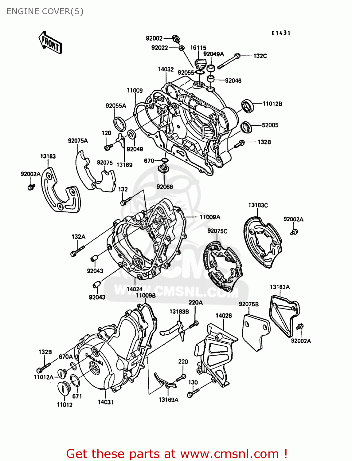 ENGINE COVER(S) KL650A2 KLR650 1988 EUROPE UK FR AR FG GR IT NR SD SP ST