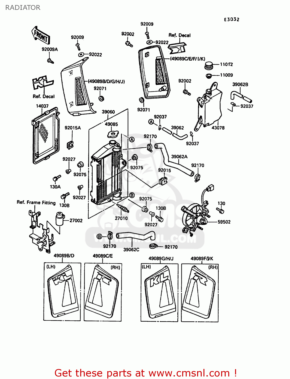 RADIATOR KL650A2 KLR650 1988 EUROPE UK FR AR FG GR IT NR SD SP ST