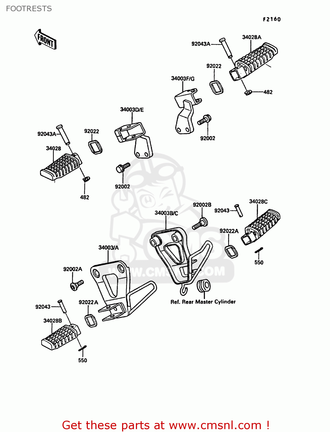 FOOTRESTS KL650A2 KLR650 1988 EUROPE UK FR AR FG GR IT NR SD SP ST