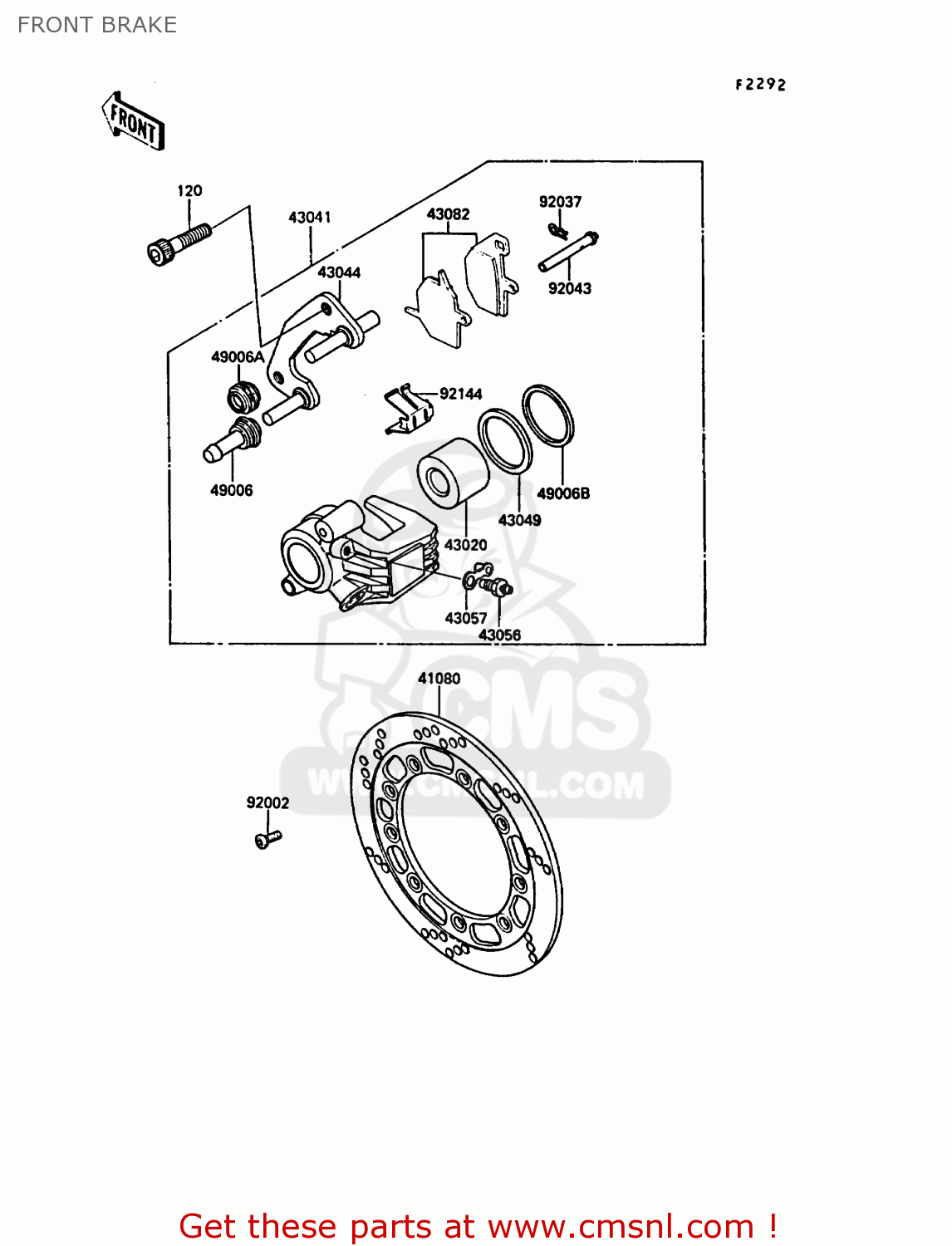 FRONT BRAKE KL650A2 KLR650 1988 EUROPE UK FR AR FG GR IT NR SD SP ST