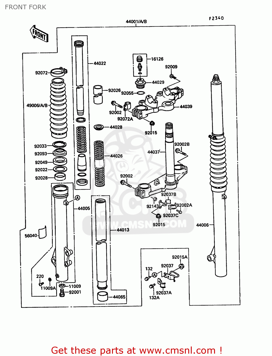 FRONT FORK KL650A2 KLR650 1988 EUROPE UK FR AR FG GR IT NR SD SP ST