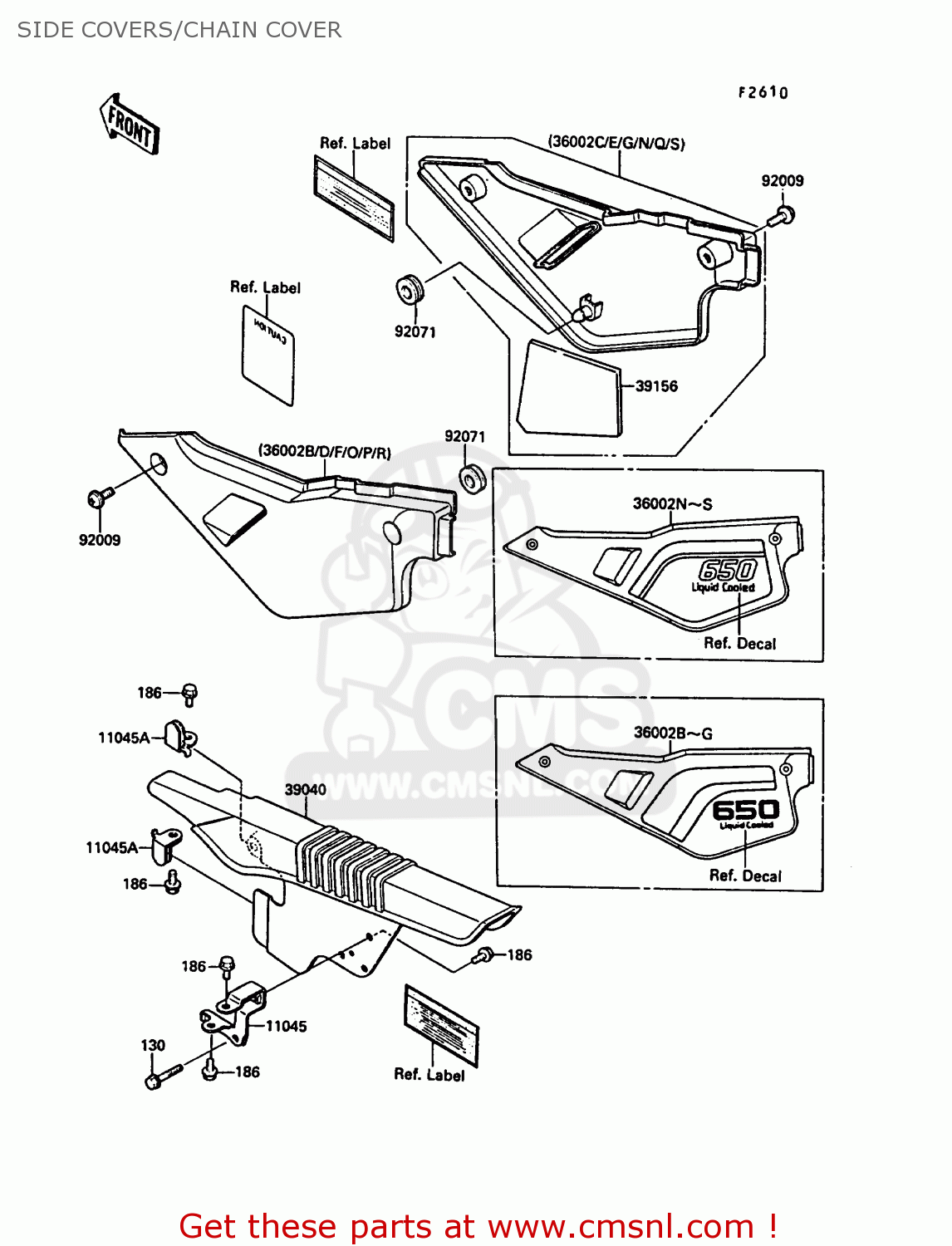 SIDE COVERS/CHAIN COVER KL650A2 KLR650 1988 EUROPE UK FR AR FG GR IT NR SD SP ST