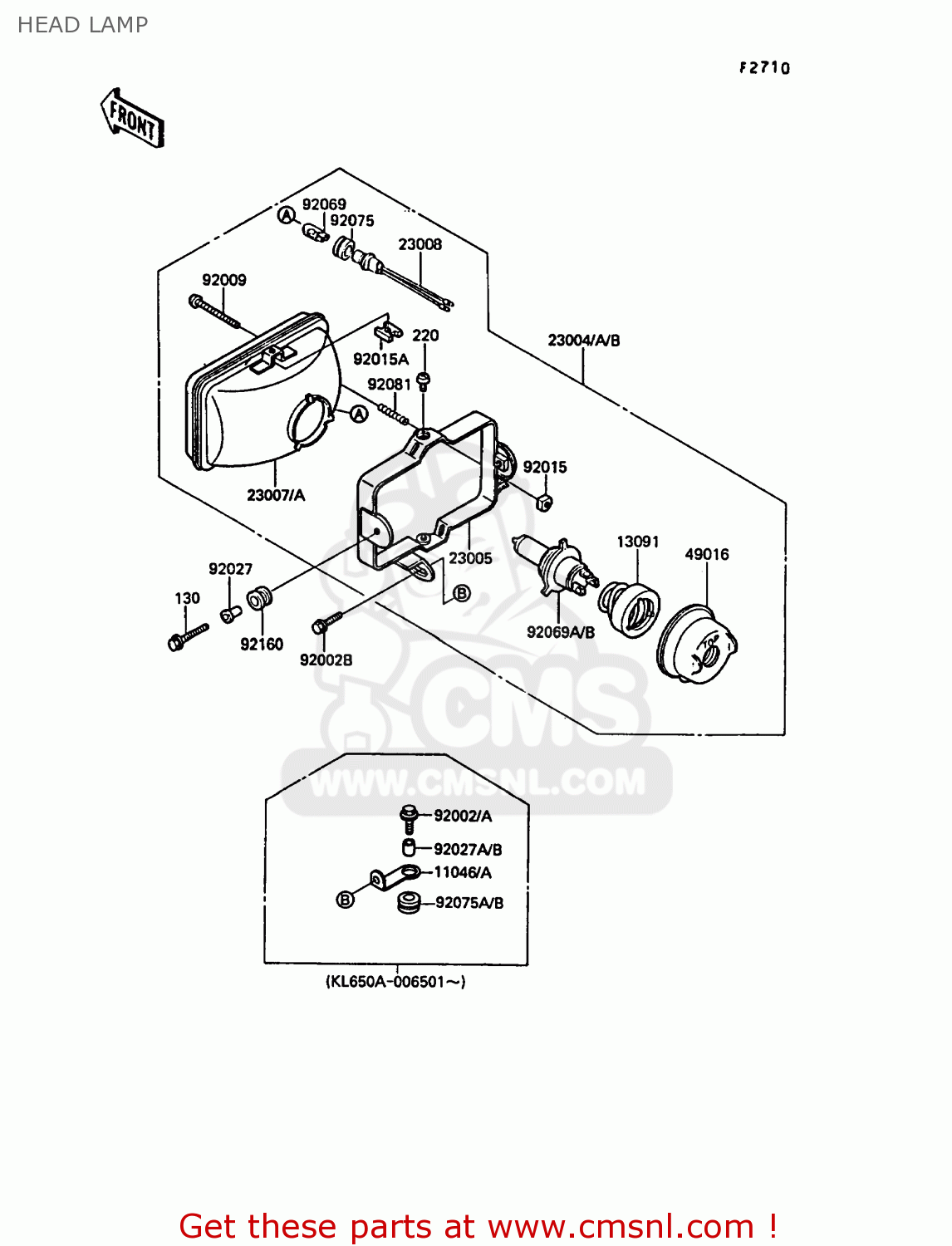 HEAD LAMP KL650A2 KLR650 1988 EUROPE UK FR AR FG GR IT NR SD SP ST