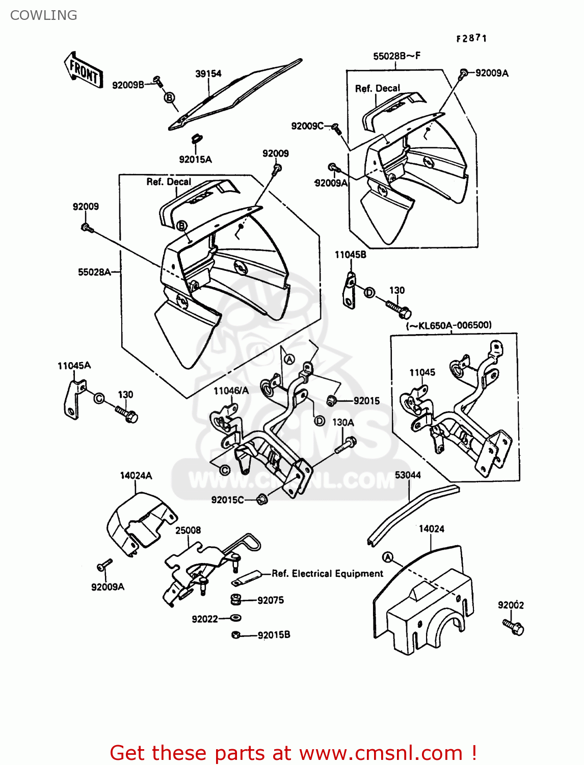 COWLING KL650A2 KLR650 1988 EUROPE UK FR AR FG GR IT NR SD SP ST