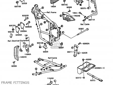 FRAME FITTINGS - KL650A2 KLR650 1988 EUROPE UK FR AR FG GR IT NR SD SP ST