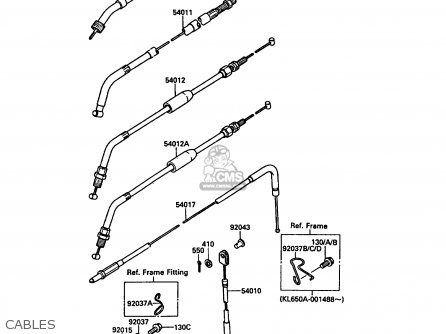 CABLES - KL650A2 KLR650 1988 EUROPE UK FR AR FG GR IT NR SD SP ST