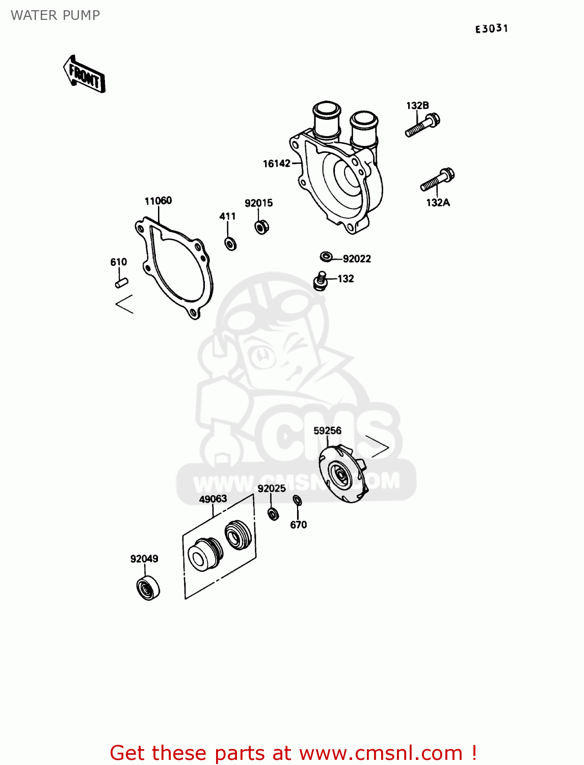 WATER PUMP KL650A2 KLR650 1988 USA CALIFORNIA CANADA