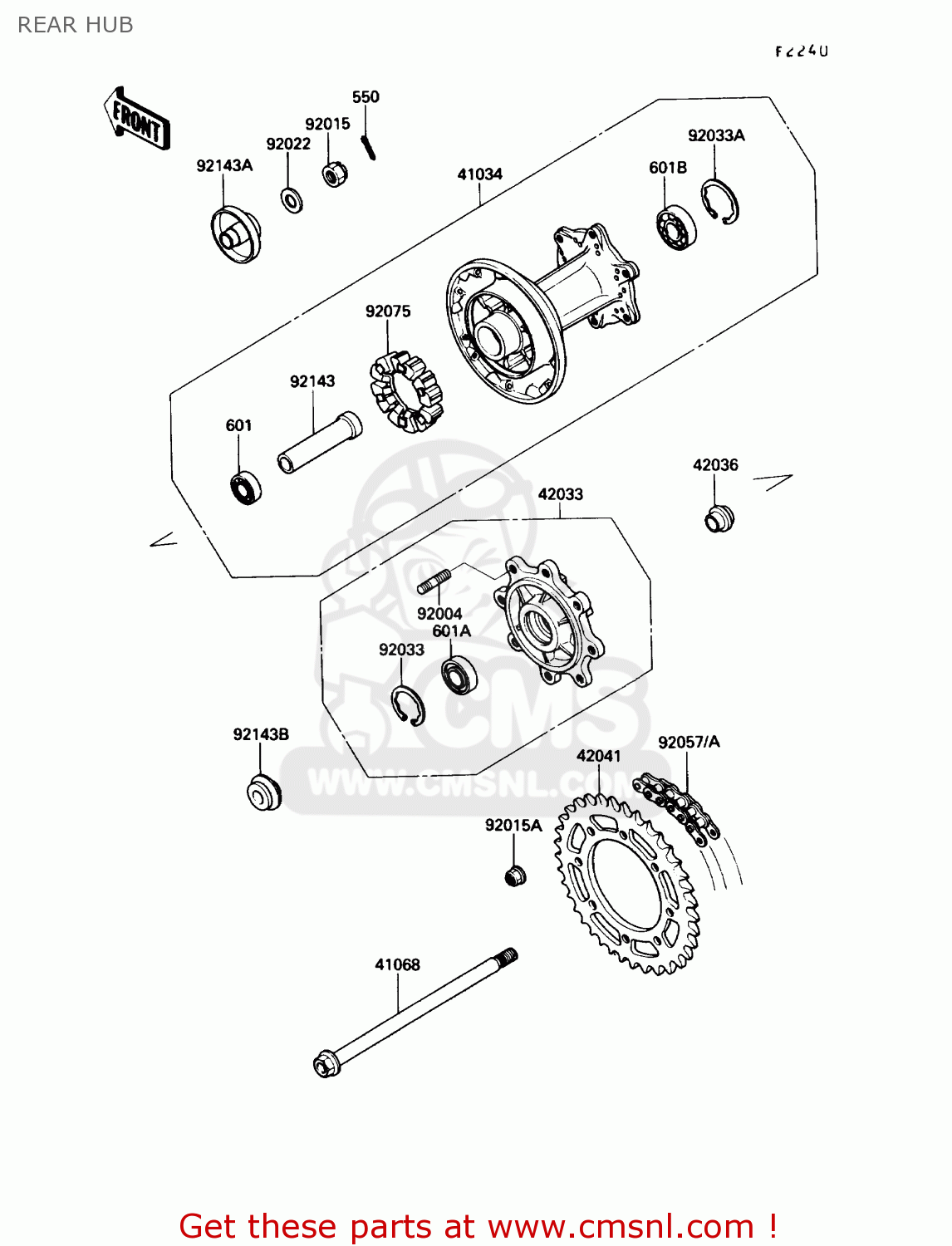 REAR HUB KL650A2 KLR650 1988 USA CALIFORNIA CANADA