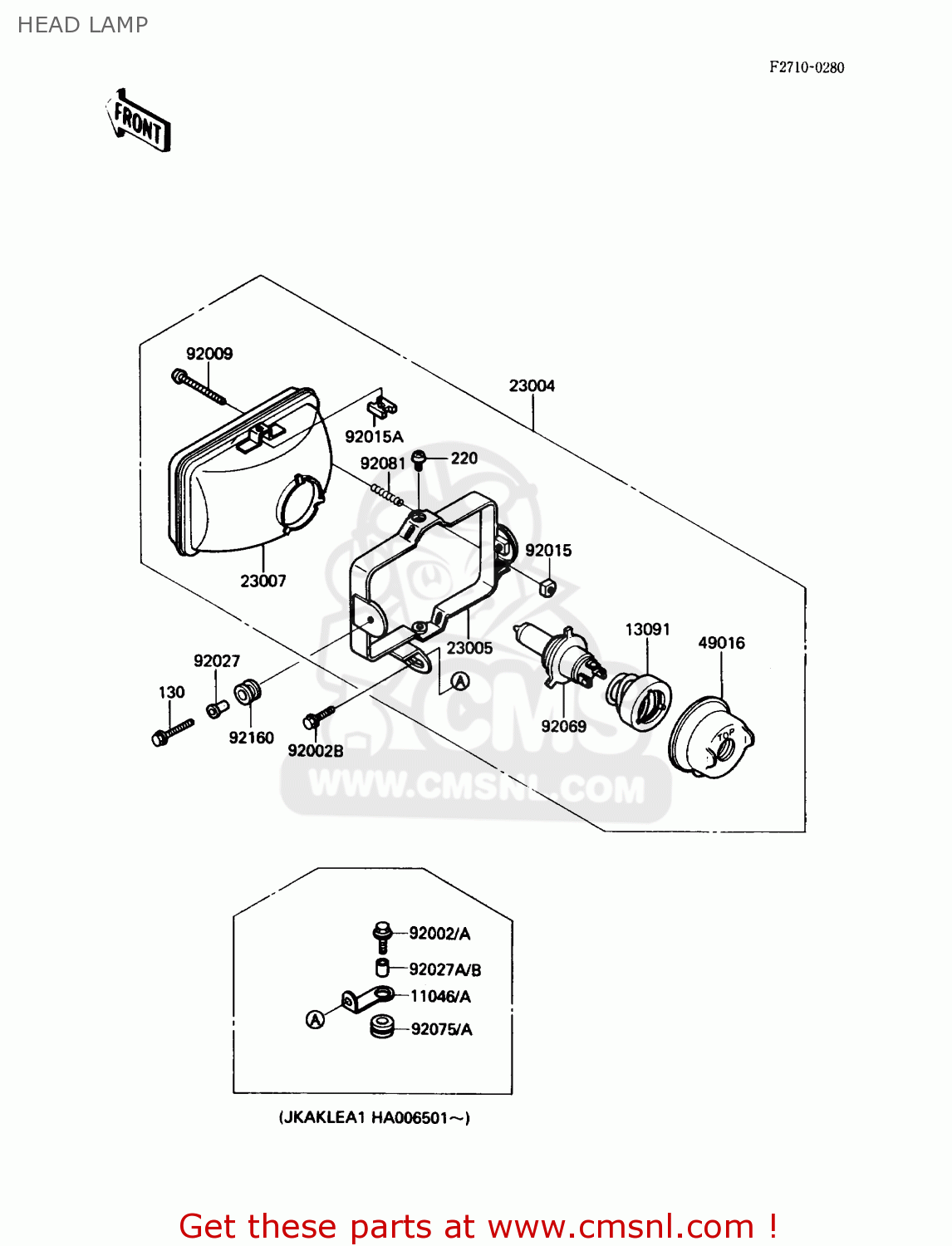 HEAD LAMP KL650A2 KLR650 1988 USA CALIFORNIA CANADA