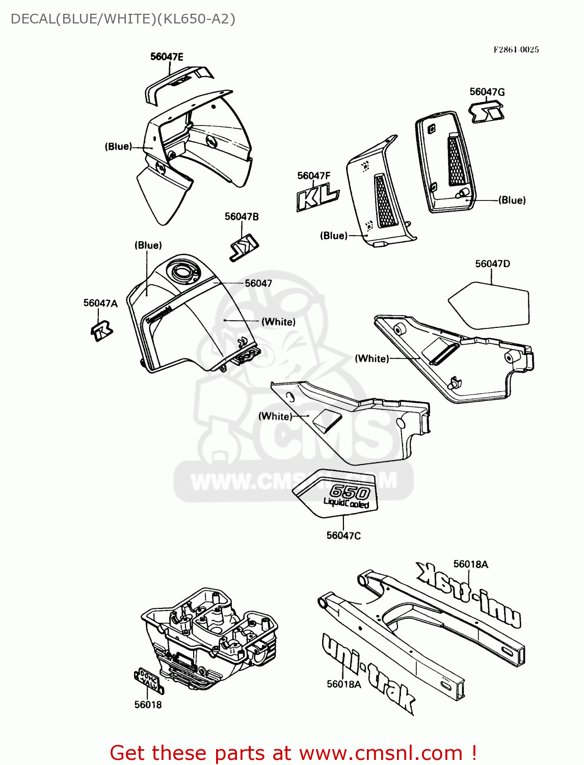 DECAL(BLUE/WHITE)(KL650-A2) KL650A2 KLR650 1988 USA CALIFORNIA CANADA