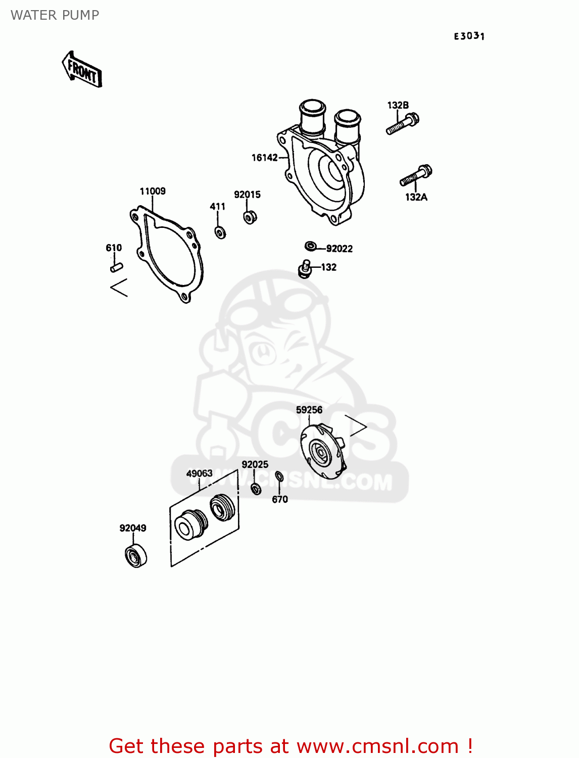 WATER PUMP KL650A3 KLR650 1989 EUROPE UK GR NR SD