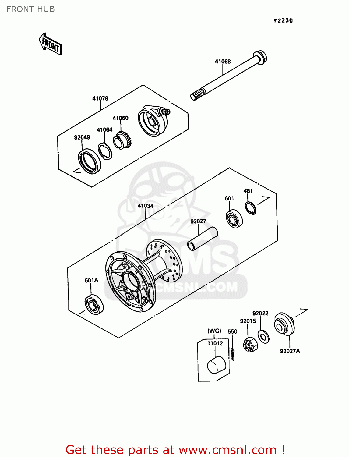 FRONT HUB KL650A3 KLR650 1989 EUROPE UK GR NR SD
