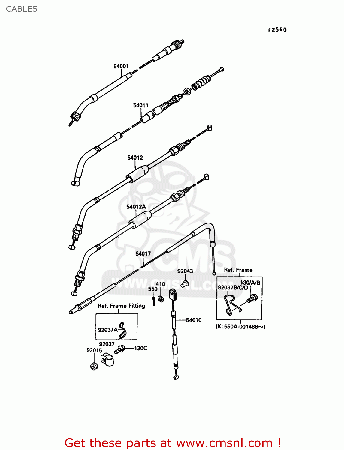 CABLES KL650A3 KLR650 1989 EUROPE UK GR NR SD