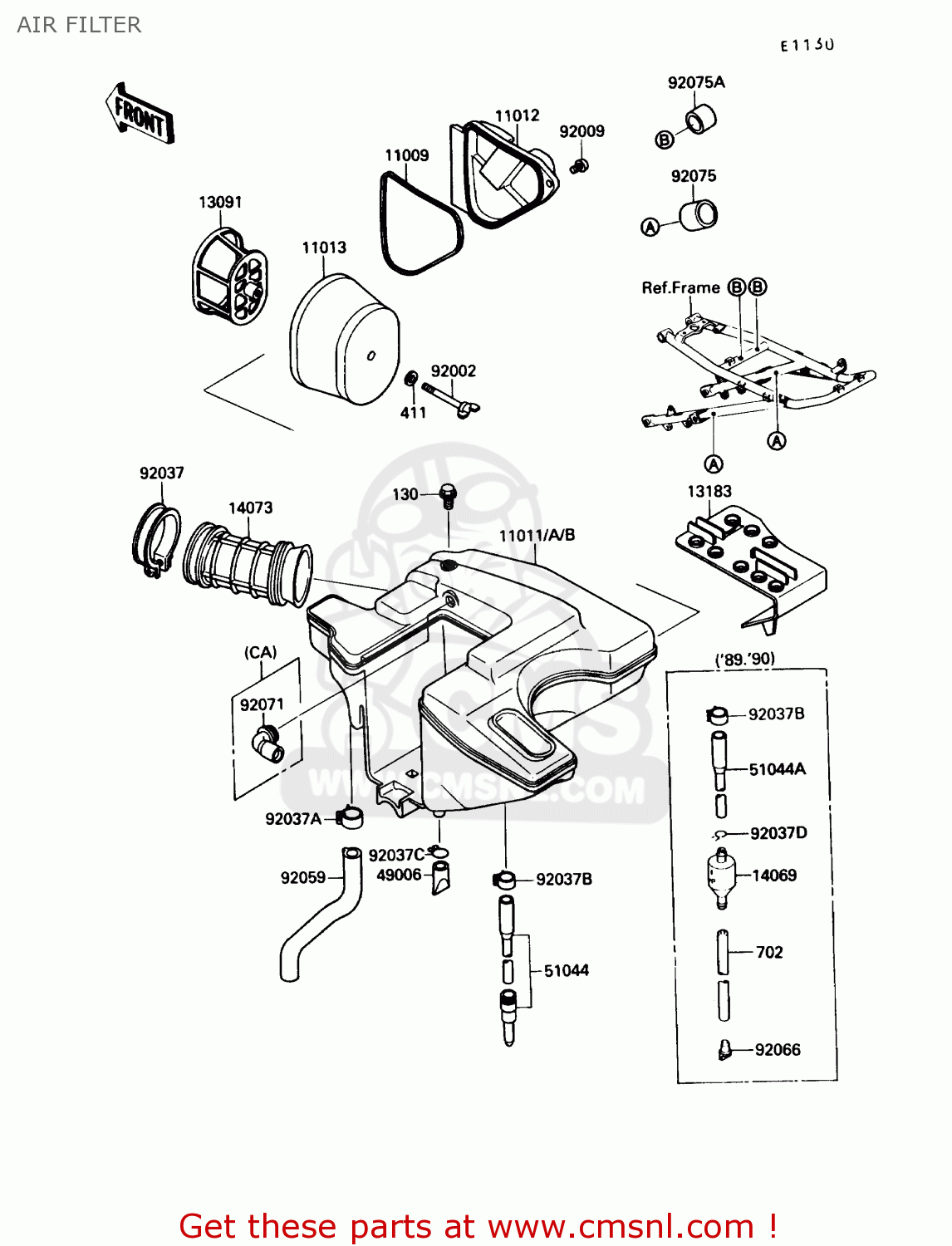 AIR FILTER KL650A3 KLR650 1989 USA CALIFORNIA CANADA