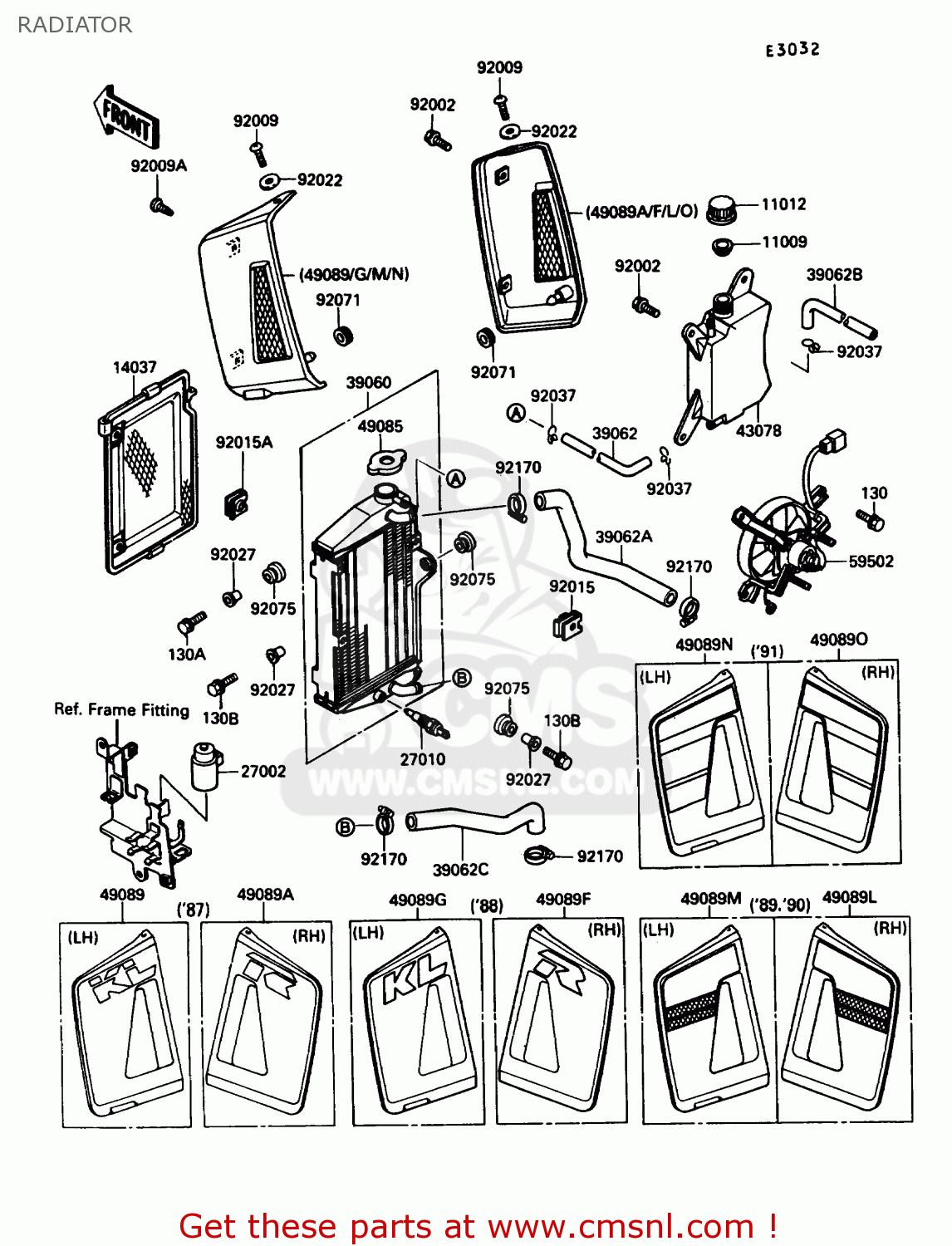 RADIATOR KL650A3 KLR650 1989 USA CALIFORNIA CANADA
