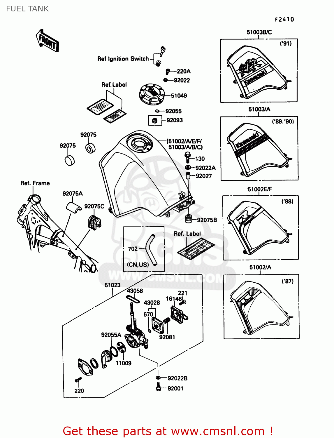 FUEL TANK KL650A3 KLR650 1989 USA CALIFORNIA CANADA