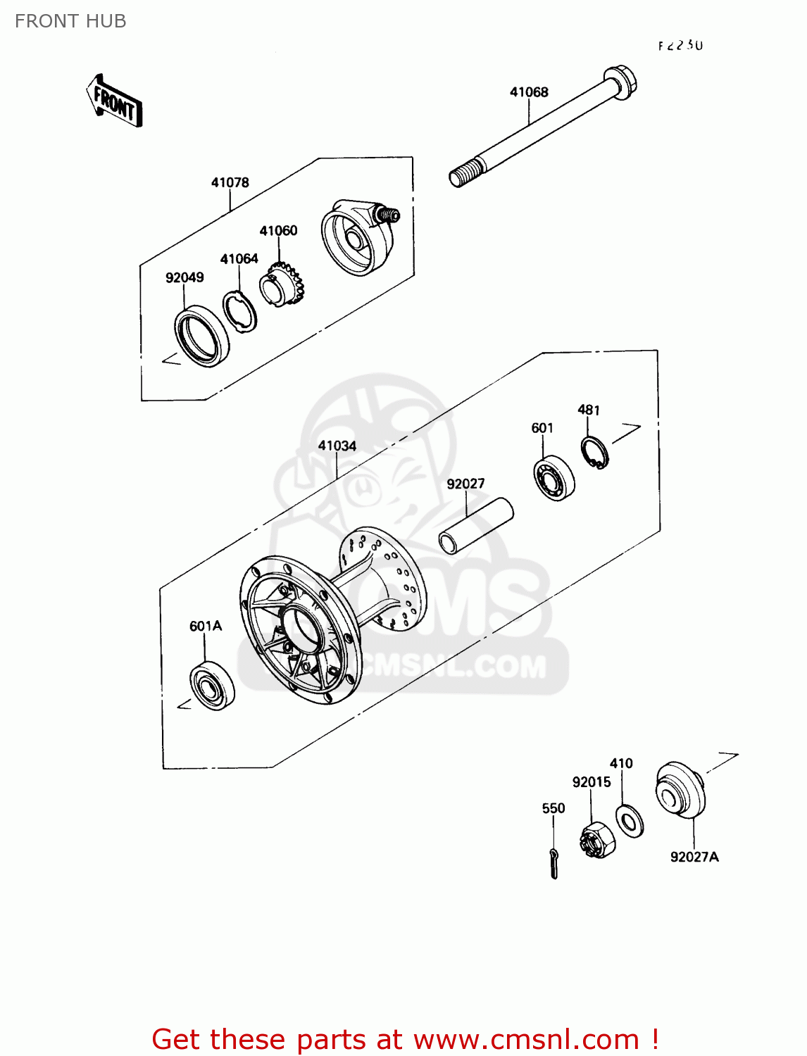 FRONT HUB KL650A4 KLR650 1990 USA CALIFORNIA CANADA