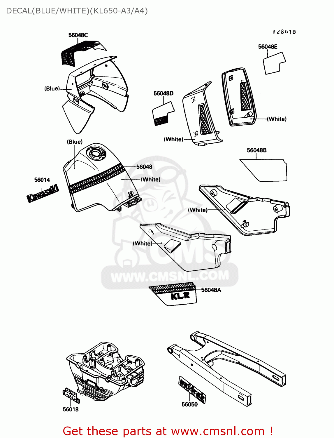 DECAL(BLUE/WHITE)(KL650-A3/A4) KL650A4 KLR650 1990 USA CALIFORNIA CANADA
