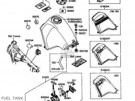 FUEL TANK - KL650A4 KLR650 1990 USA CALIFORNIA CANADA