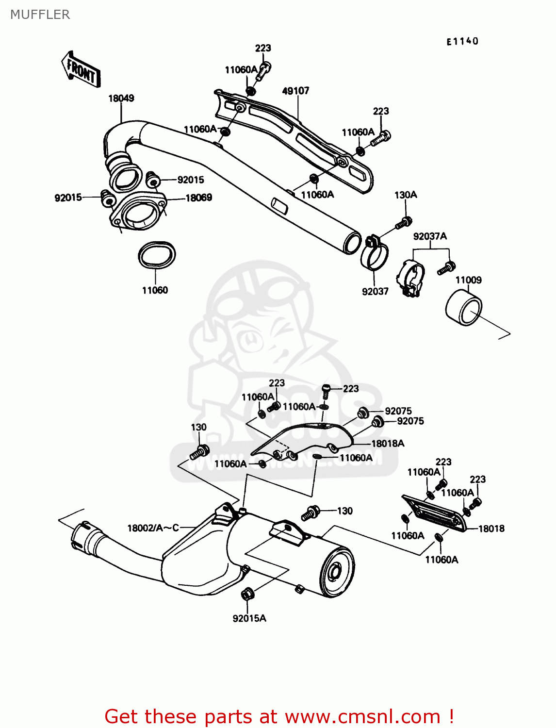 MUFFLER KL650A5 KLR650 1991 USA CALIFORNIA CANADA
