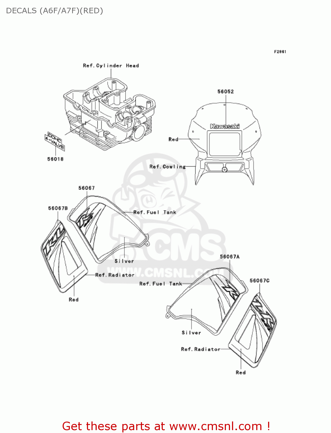 DECALS (A6F/A7F)(RED) KL650A6F KLR650 2006 USA CALIFORNIA CANADA