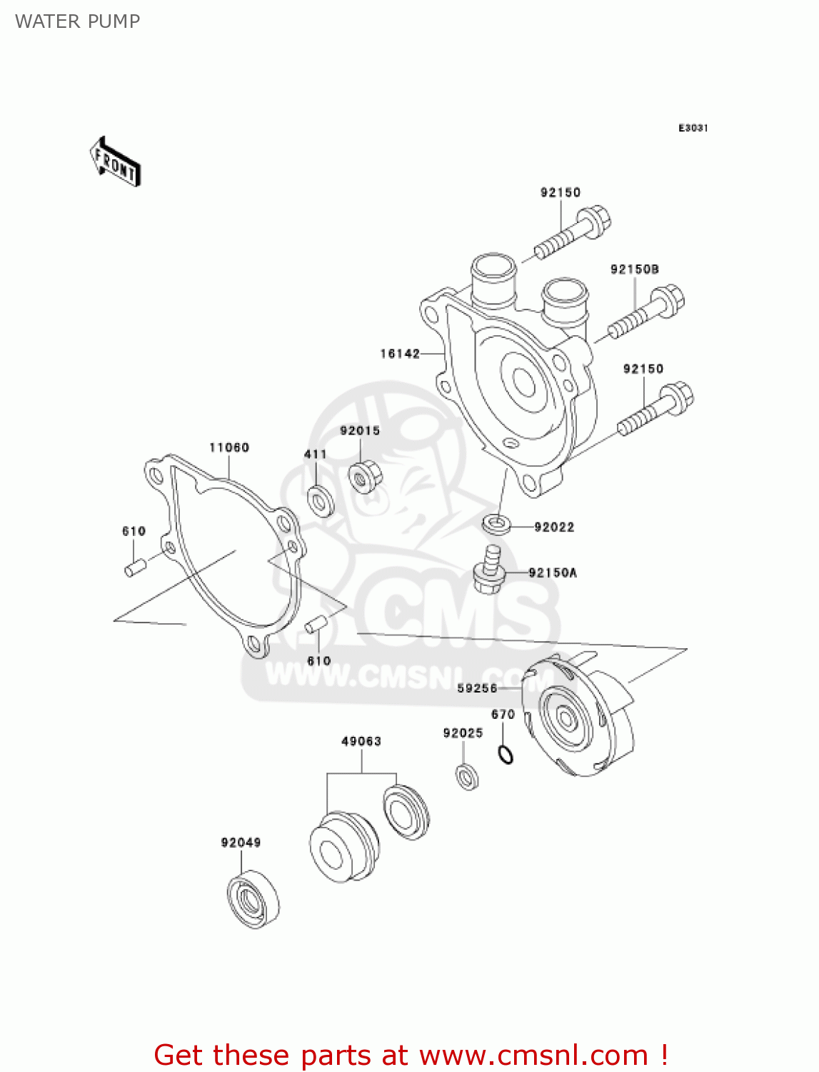 WATER PUMP KL650A6F KLR650 2006 USA CALIFORNIA CANADA