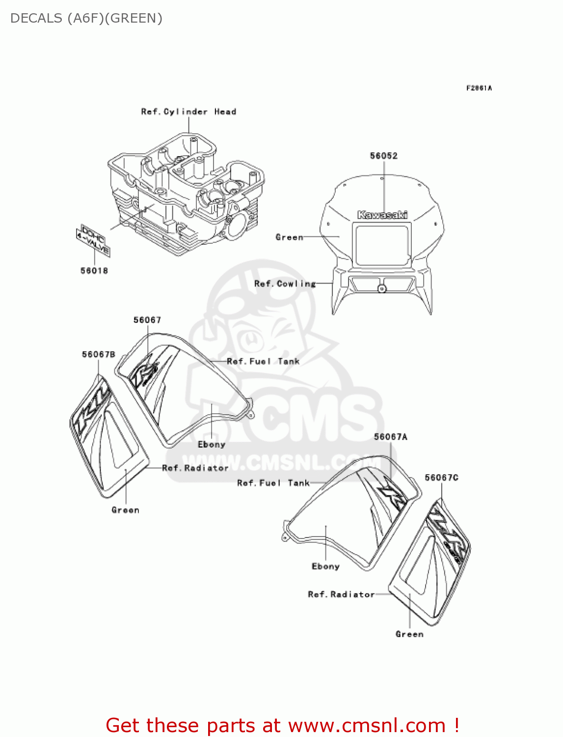 DECALS (A6F)(GREEN) KL650A6F KLR650 2006 USA CALIFORNIA CANADA