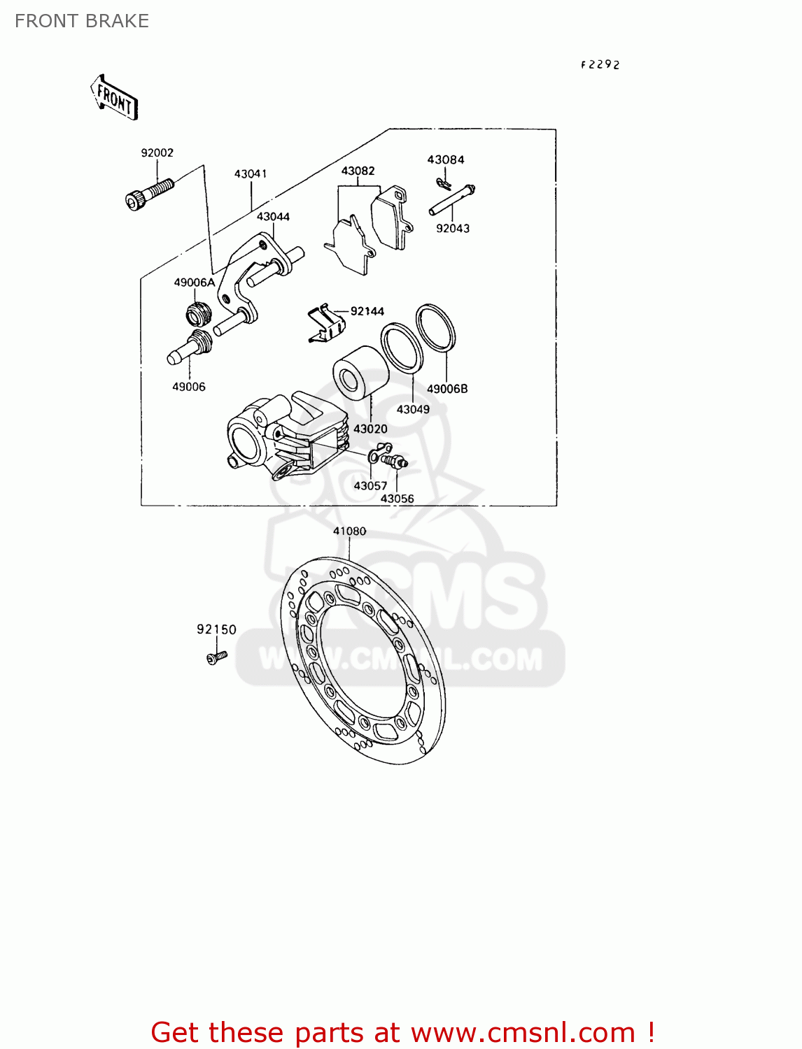 FRONT BRAKE KL650A7 KLR650 1993 USA CALIFORNIA CANADA