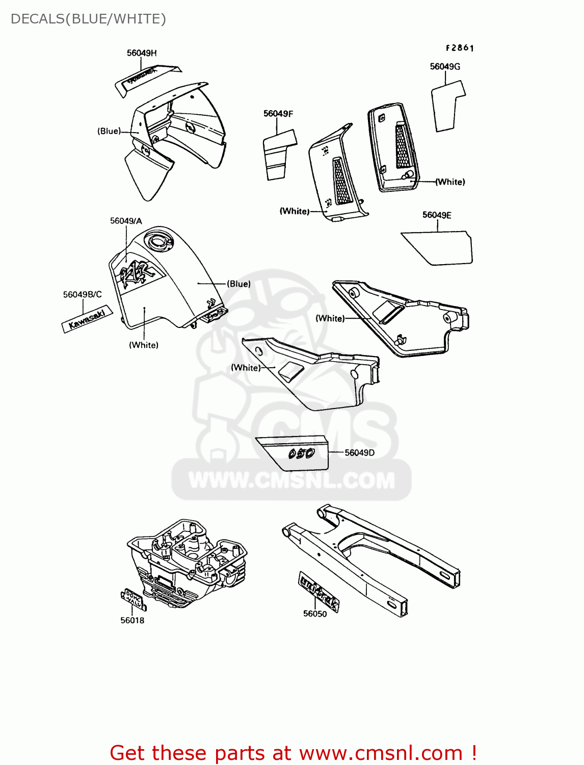 DECALS(BLUE/WHITE) KL650A7 KLR650 1993 USA CALIFORNIA CANADA