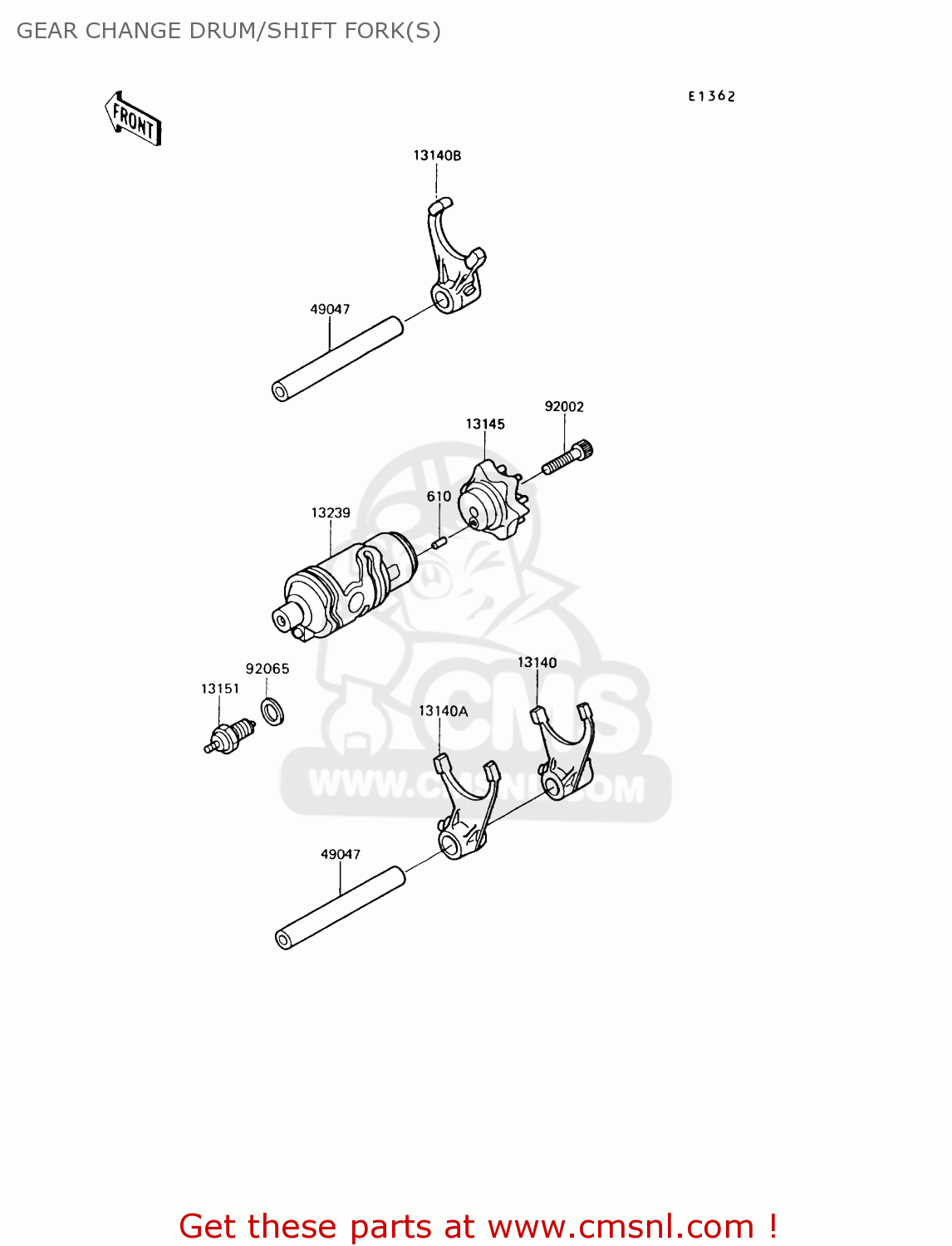 GEAR CHANGE DRUM/SHIFT FORK(S) KL650A8 KLR650 1994 USA CALIFORNIA CANADA